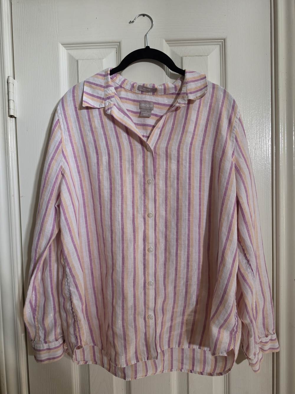 Chico's Striped Button-Down Shirt in Pink and Cream